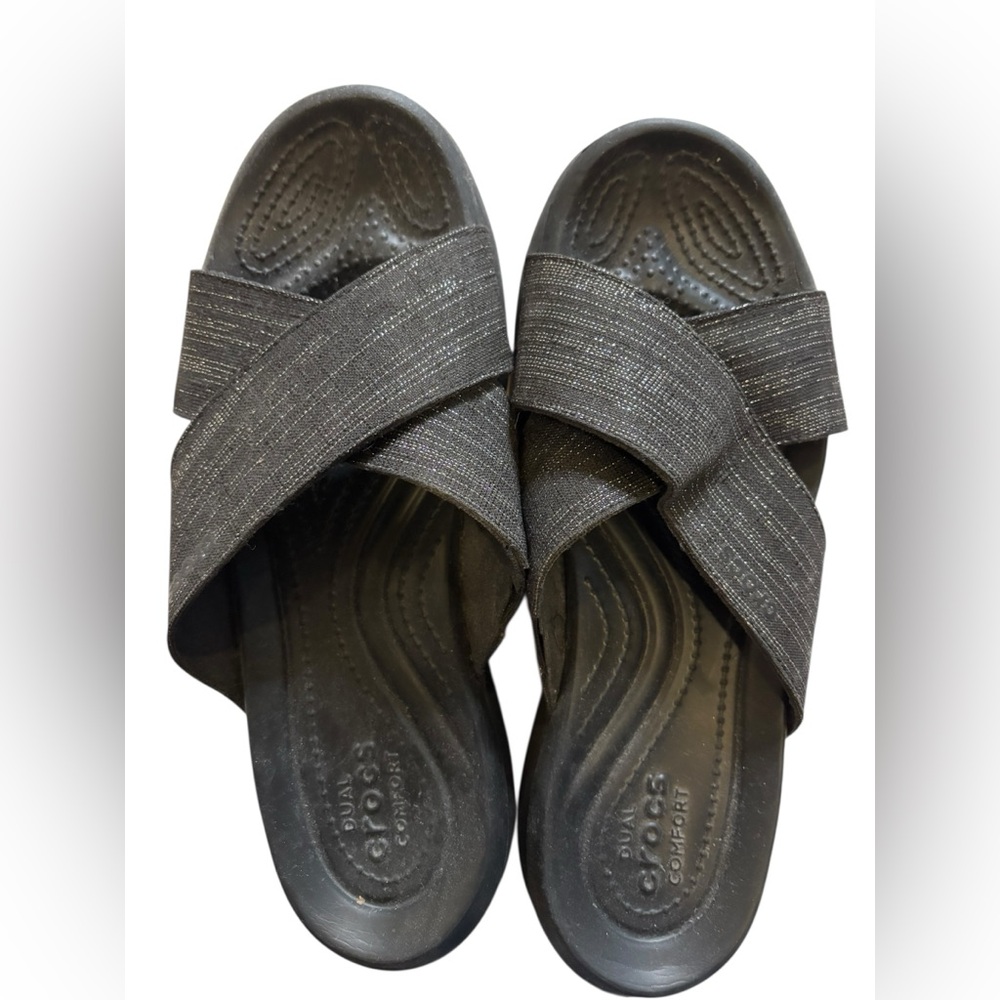 Crocs Women’s Black Capri Shimmer Xband Sandals Size 8 - Picture 6 of 7